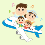 飛行機に乗る家族