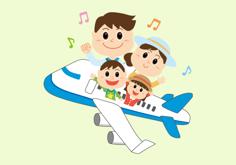 飛行機に乗る家族